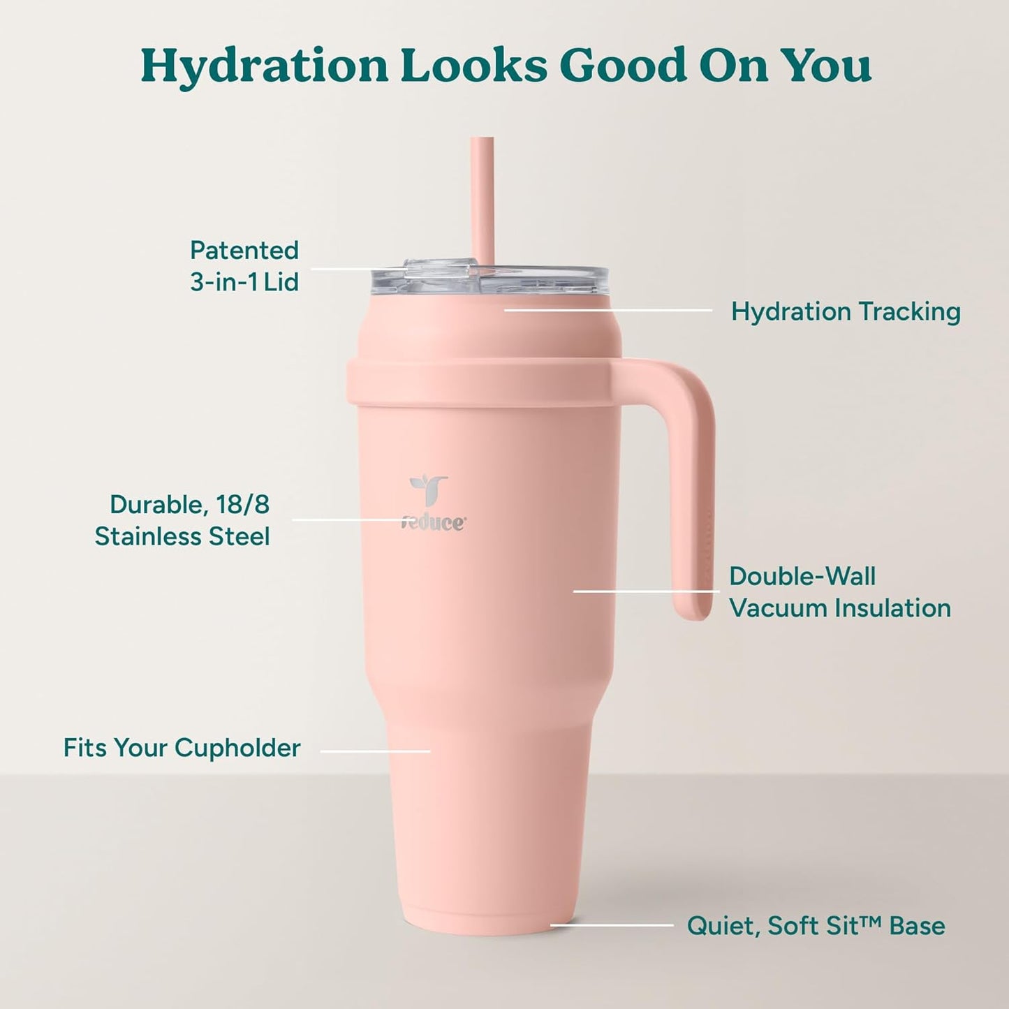 24 oz Stainless Steel Tumbler with Handle - Dual-Wall Vacuum Insulated Travel Mug, Sweat-Proof Lid & Reusable Straw - Keeps Drinks Cold for 24 Hrs, Fits Cupholders, Dishwasher Safe-Pink Cotton