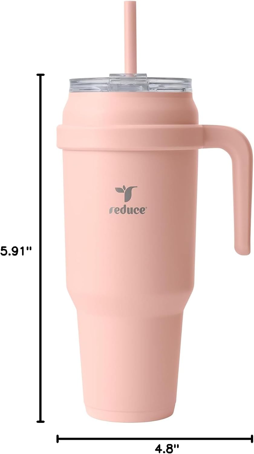 24 oz Stainless Steel Tumbler with Handle - Dual-Wall Vacuum Insulated Travel Mug, Sweat-Proof Lid & Reusable Straw - Keeps Drinks Cold for 24 Hrs, Fits Cupholders, Dishwasher Safe-Pink Cotton