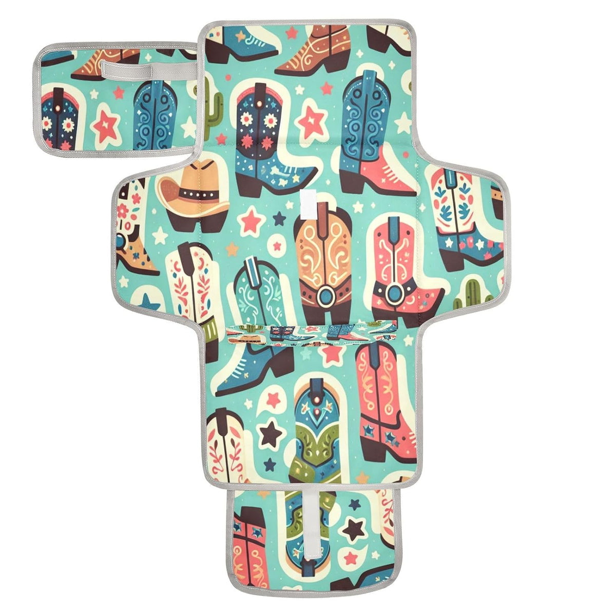 Cute Boots Cowboy Portable Diaper Changing Pad, Waterproof Baby Changing Mat with Storage Pocket & Built-in Pillow, Foldable Travel Pad, Newborn Gift Set for Boy Girl