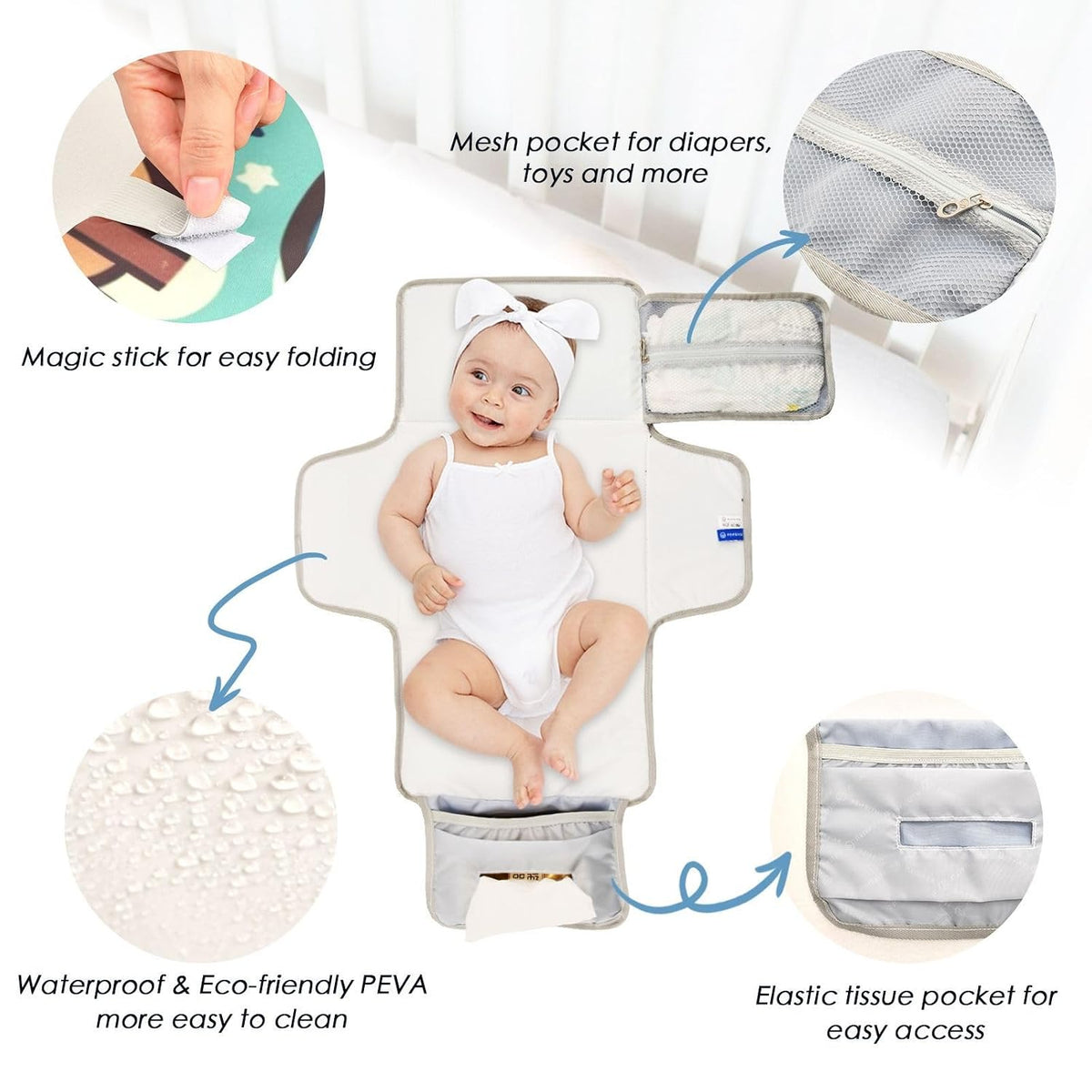 Cute Boots Cowboy Portable Diaper Changing Pad, Waterproof Baby Changing Mat with Storage Pocket & Built-in Pillow, Foldable Travel Pad, Newborn Gift Set for Boy Girl