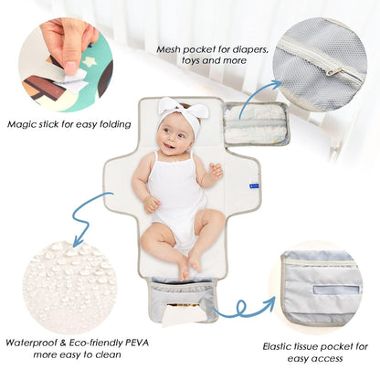 Cute Boots Cowboy Portable Diaper Changing Pad, Waterproof Baby Changing Mat with Storage Pocket & Built-in Pillow, Foldable Travel Pad, Newborn Gift Set for Boy Girl