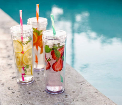 Skinny Acrylic Tumbler Cups with Straws - 18 oz, 8 Pack (Clear)
