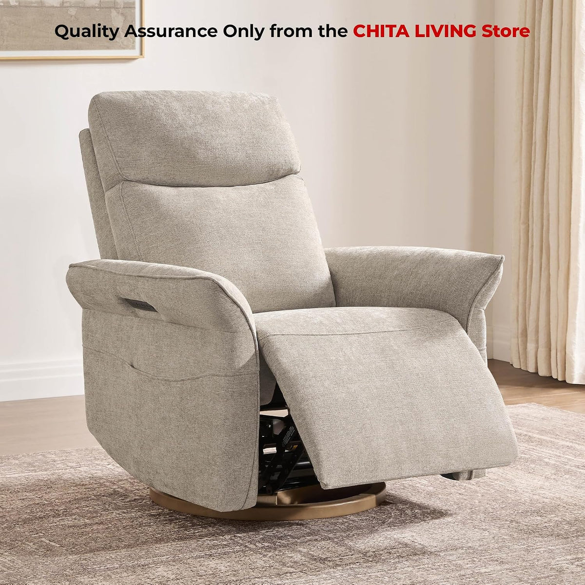 Power Swivel Glider Nursery Recliner Chair, Triple Motor, Khaki Grey