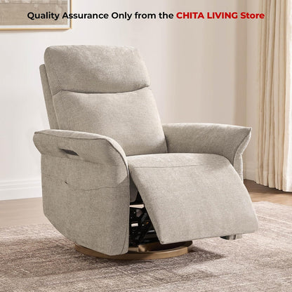 Power Swivel Glider Nursery Recliner Chair, Triple Motor, Khaki Grey