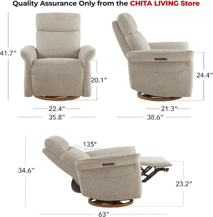 Power Swivel Glider Nursery Recliner Chair, Triple Motor, Khaki Grey