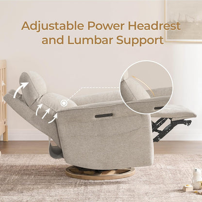 Power Swivel Glider Nursery Recliner Chair, Triple Motor, Khaki Grey