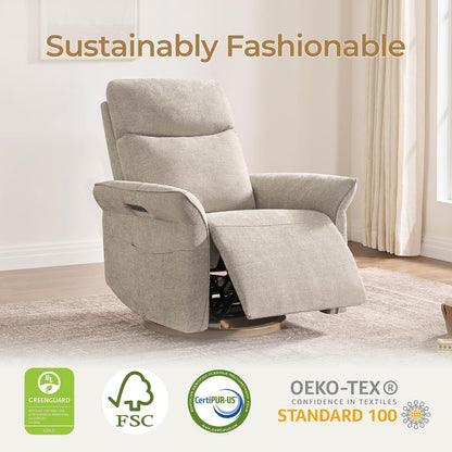 Power Swivel Glider Nursery Recliner Chair, Triple Motor, Khaki Grey