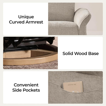 Power Swivel Glider Nursery Recliner Chair, Triple Motor, Khaki Grey