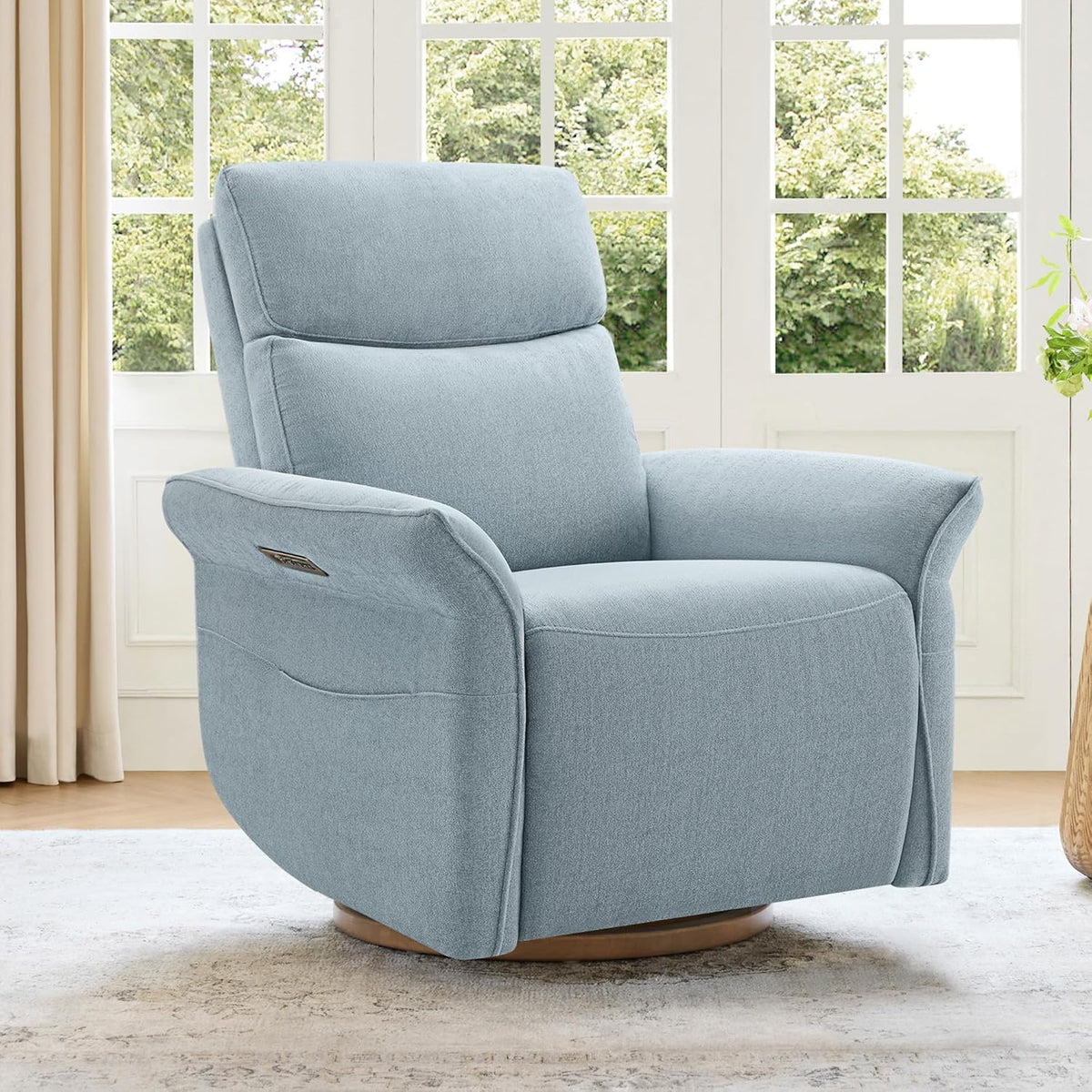 Power Swivel Glider Nursery Recliner Chair, Triple Motor, Khaki Grey