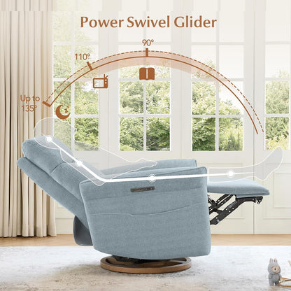 Power Swivel Glider Nursery Recliner Chair, Triple Motor, Khaki Grey