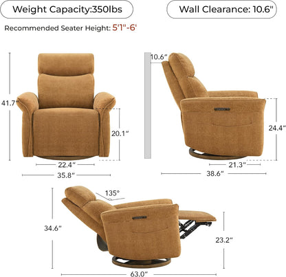 Power Swivel Glider Nursery Recliner Chair, Triple Motor, Khaki Grey
