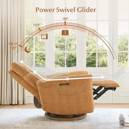 Power Swivel Glider Nursery Recliner Chair, Triple Motor, Khaki Grey