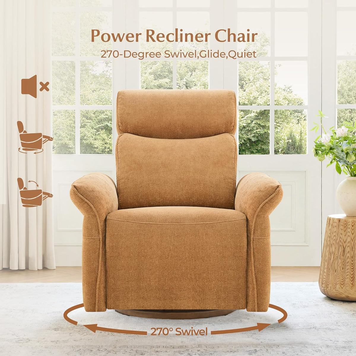 Power Swivel Glider Nursery Recliner Chair, Triple Motor, Khaki Grey