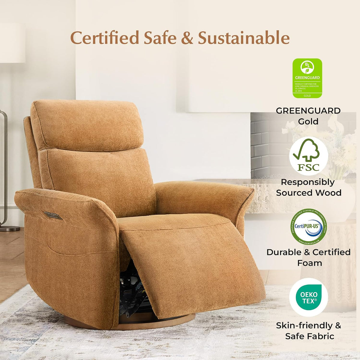 Power Swivel Glider Nursery Recliner Chair, Triple Motor, Khaki Grey