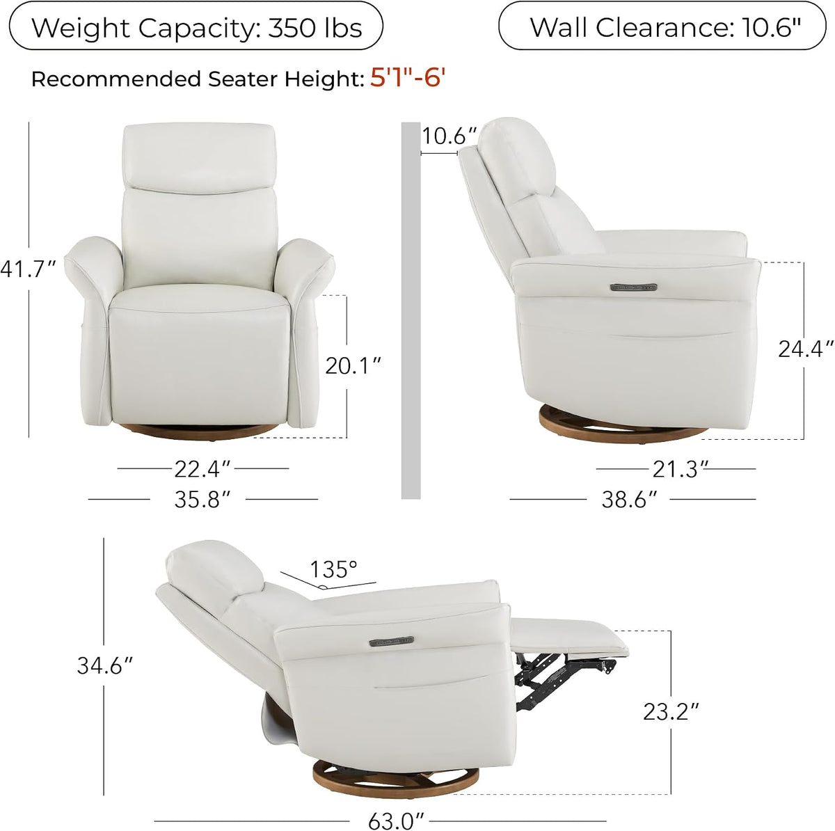 Power Swivel Glider Nursery Recliner Chair, Triple Motor, Khaki Grey