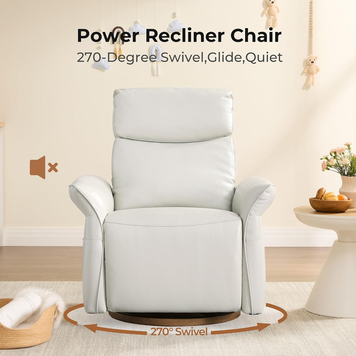 Power Swivel Glider Nursery Recliner Chair, Triple Motor, Khaki Grey