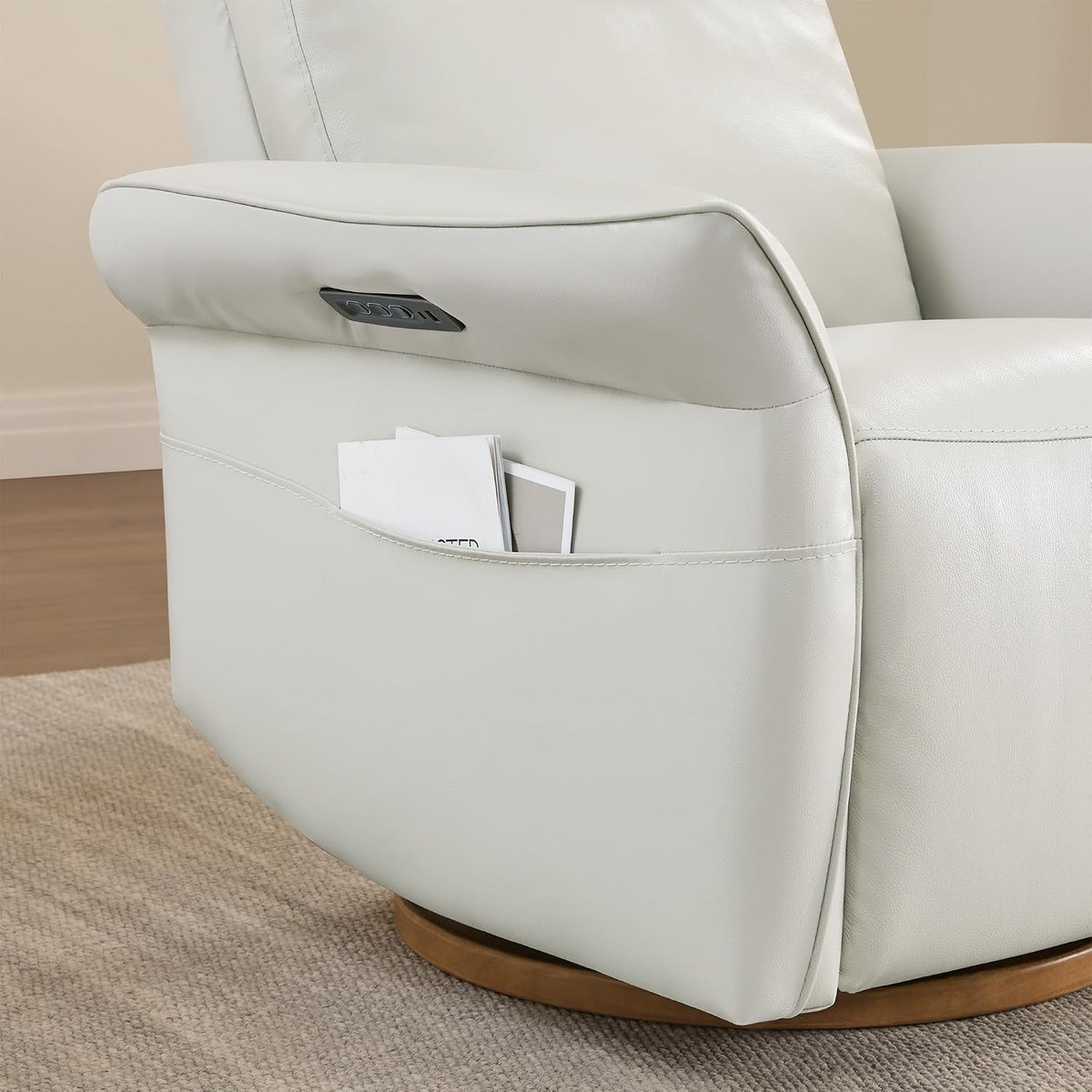 Power Swivel Glider Nursery Recliner Chair, Triple Motor, Khaki Grey