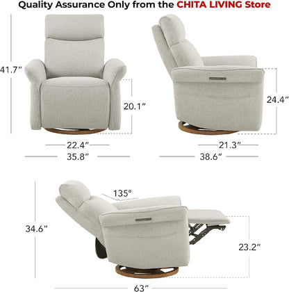 Power Swivel Glider Nursery Recliner Chair, Triple Motor, Khaki Grey