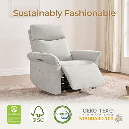 Power Swivel Glider Nursery Recliner Chair, Triple Motor, Khaki Grey