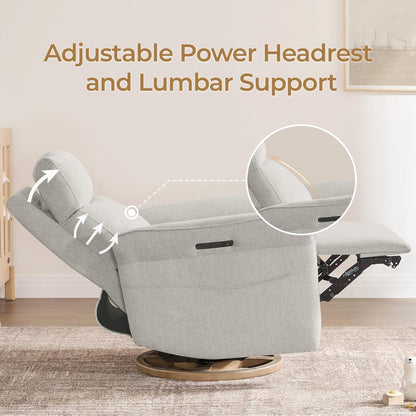 Power Swivel Glider Nursery Recliner Chair, Triple Motor, Khaki Grey