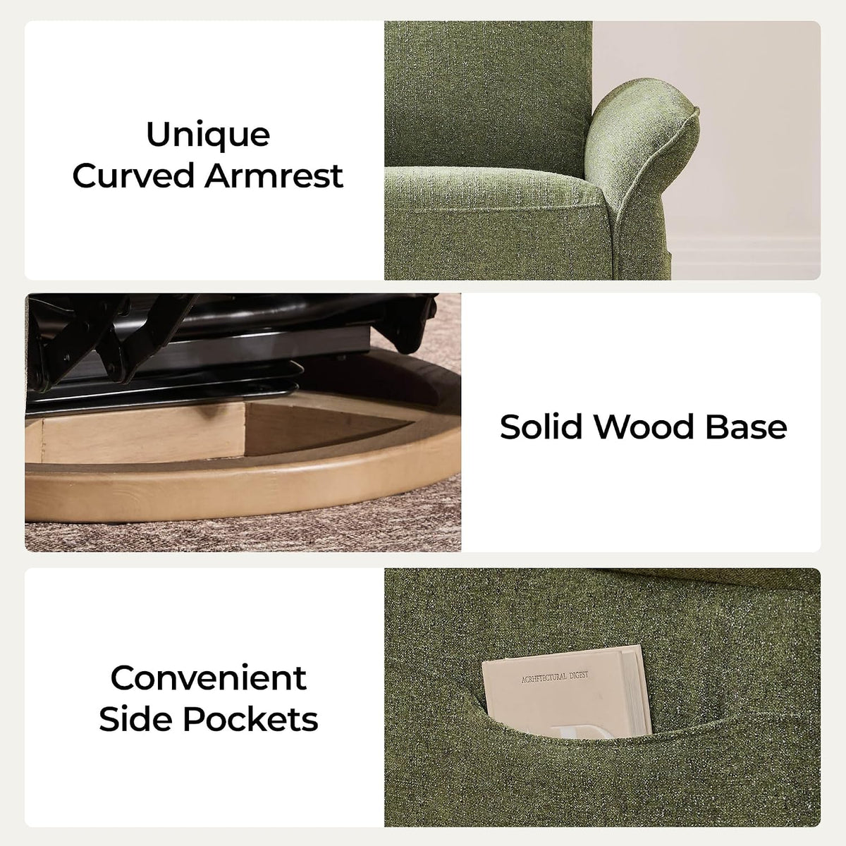 Power Swivel Glider Nursery Recliner Chair, Triple Motor, Khaki Grey
