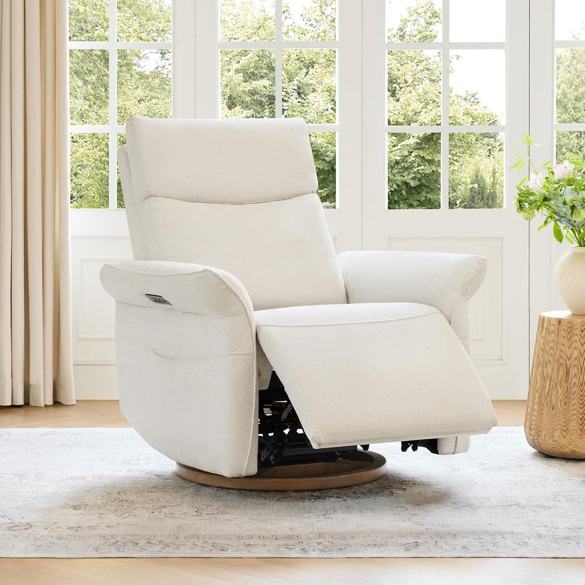 Power Swivel Glider Nursery Recliner Chair, Triple Motor, Khaki Grey