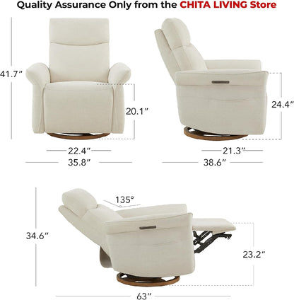 Power Swivel Glider Nursery Recliner Chair, Triple Motor, Khaki Grey