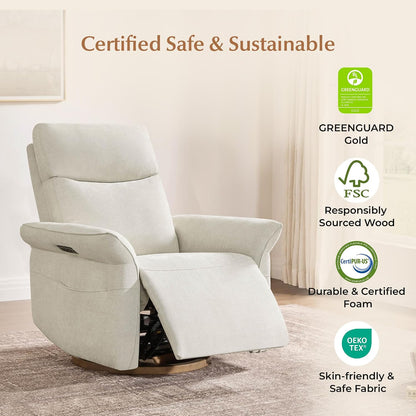 Power Swivel Glider Nursery Recliner Chair, Triple Motor, Khaki Grey