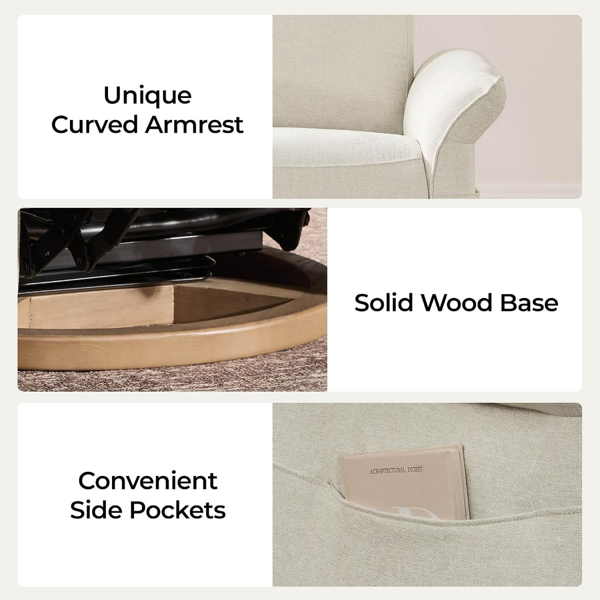 Power Swivel Glider Nursery Recliner Chair, Triple Motor, Khaki Grey