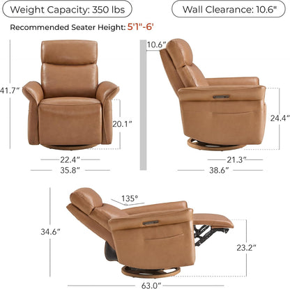 Power Swivel Glider Nursery Recliner Chair, Triple Motor, Khaki Grey