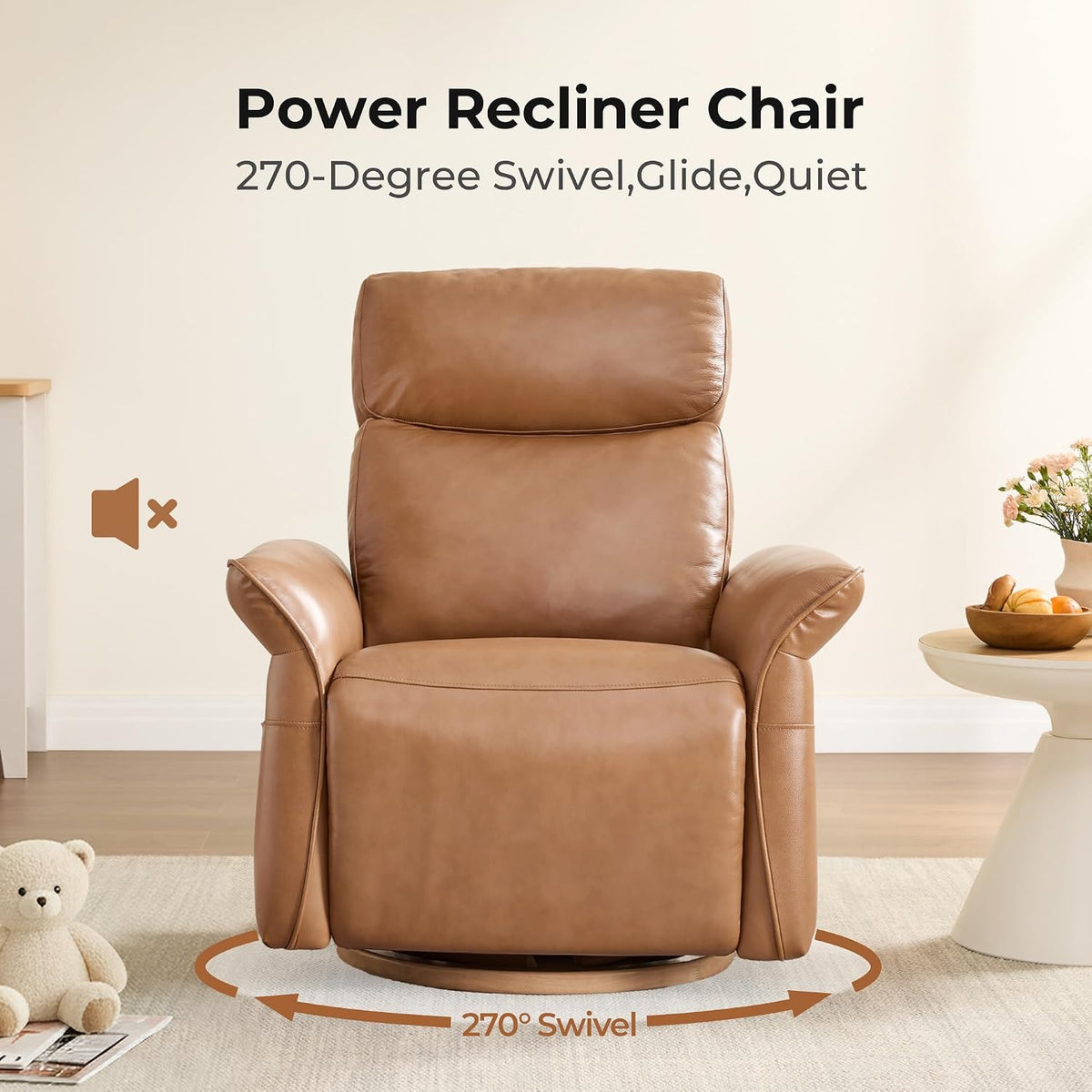 Power Swivel Glider Nursery Recliner Chair, Triple Motor, Khaki Grey