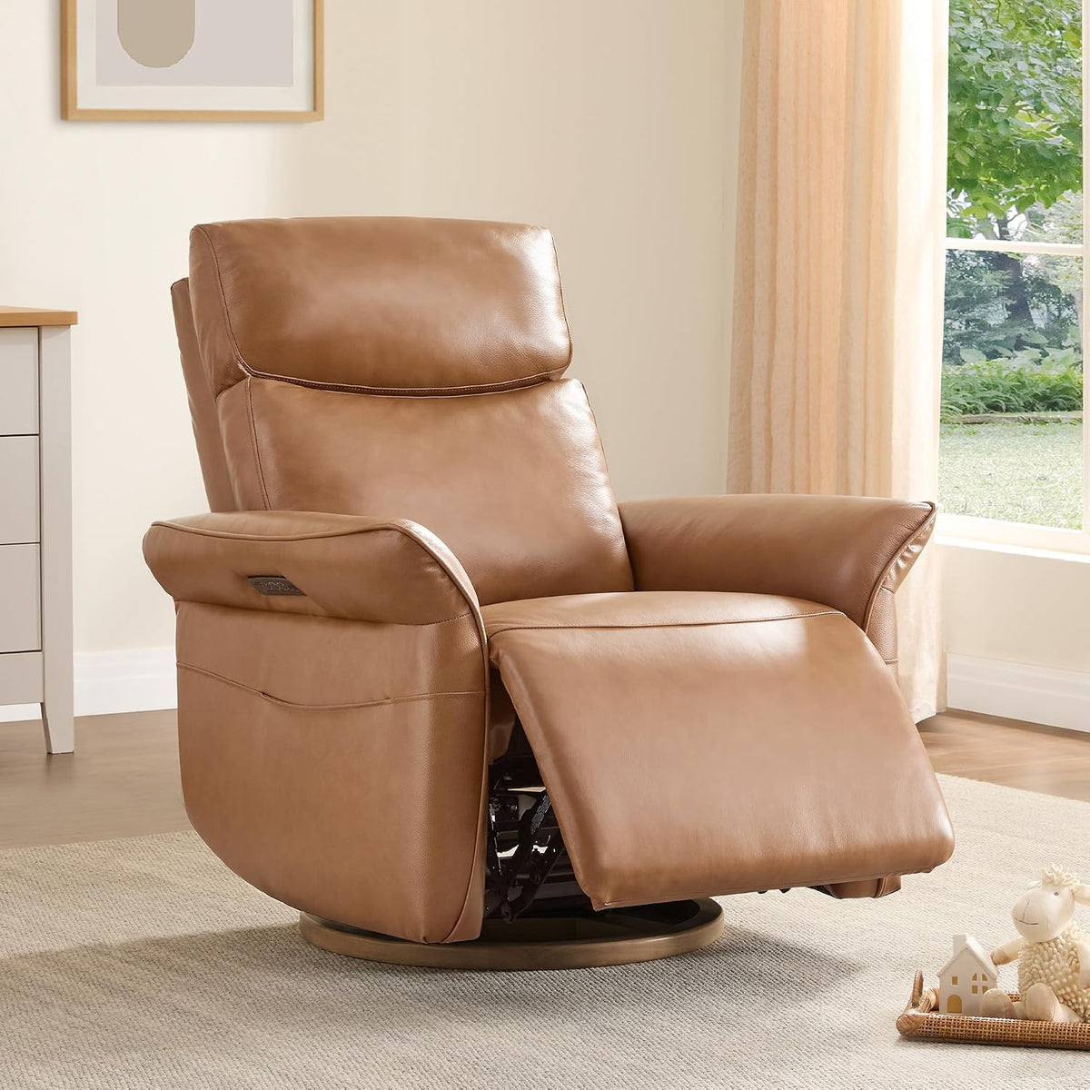 Power Swivel Glider Nursery Recliner Chair, Triple Motor, Khaki Grey