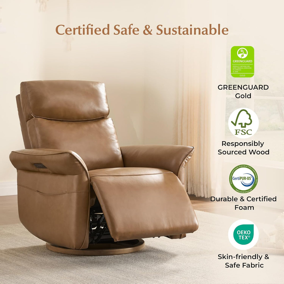 Power Swivel Glider Nursery Recliner Chair, Triple Motor, Khaki Grey
