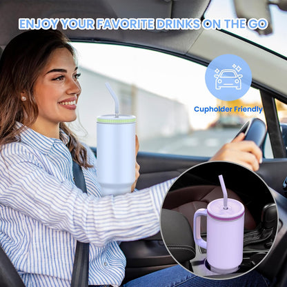 Zukro 40 oz Insulated Tumbler with Handle and Straw, Spill Proof Lid | No Sweat Stainless Steel Travel Cup Fits in Cupholder, Keep Drinks Cold 24 Hours for Home, Office, Dishwasher Safe, BPA Free