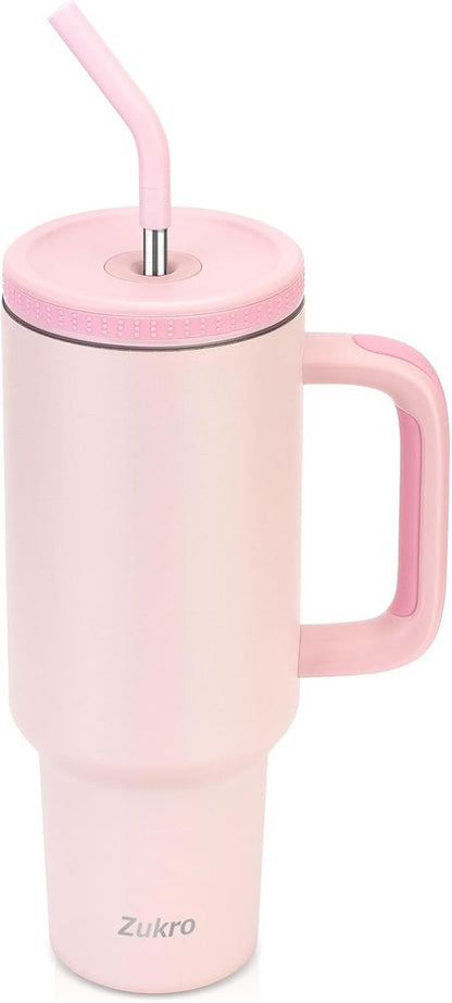 Zukro 40 oz Insulated Tumbler with Handle and Straw, Spill Proof Lid | No Sweat Stainless Steel Travel Cup Fits in Cupholder, Keep Drinks Cold 24 Hours for Home, Office, Dishwasher Safe, BPA Free