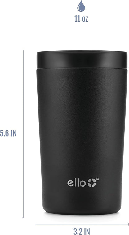 Jones 11oz Insulated Stainless Steel Leakproof Travel Mug, Black | Leakproof coffee cup keeps drinks hot for 3 hours. BPA-free, single-serve size, great for hot drinks, tea, and the office.