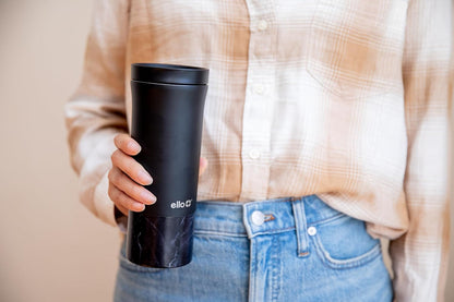 Jones 11oz Insulated Stainless Steel Leakproof Travel Mug, Black | Leakproof coffee cup keeps drinks hot for 3 hours. BPA-free, single-serve size, great for hot drinks, tea, and the office.
