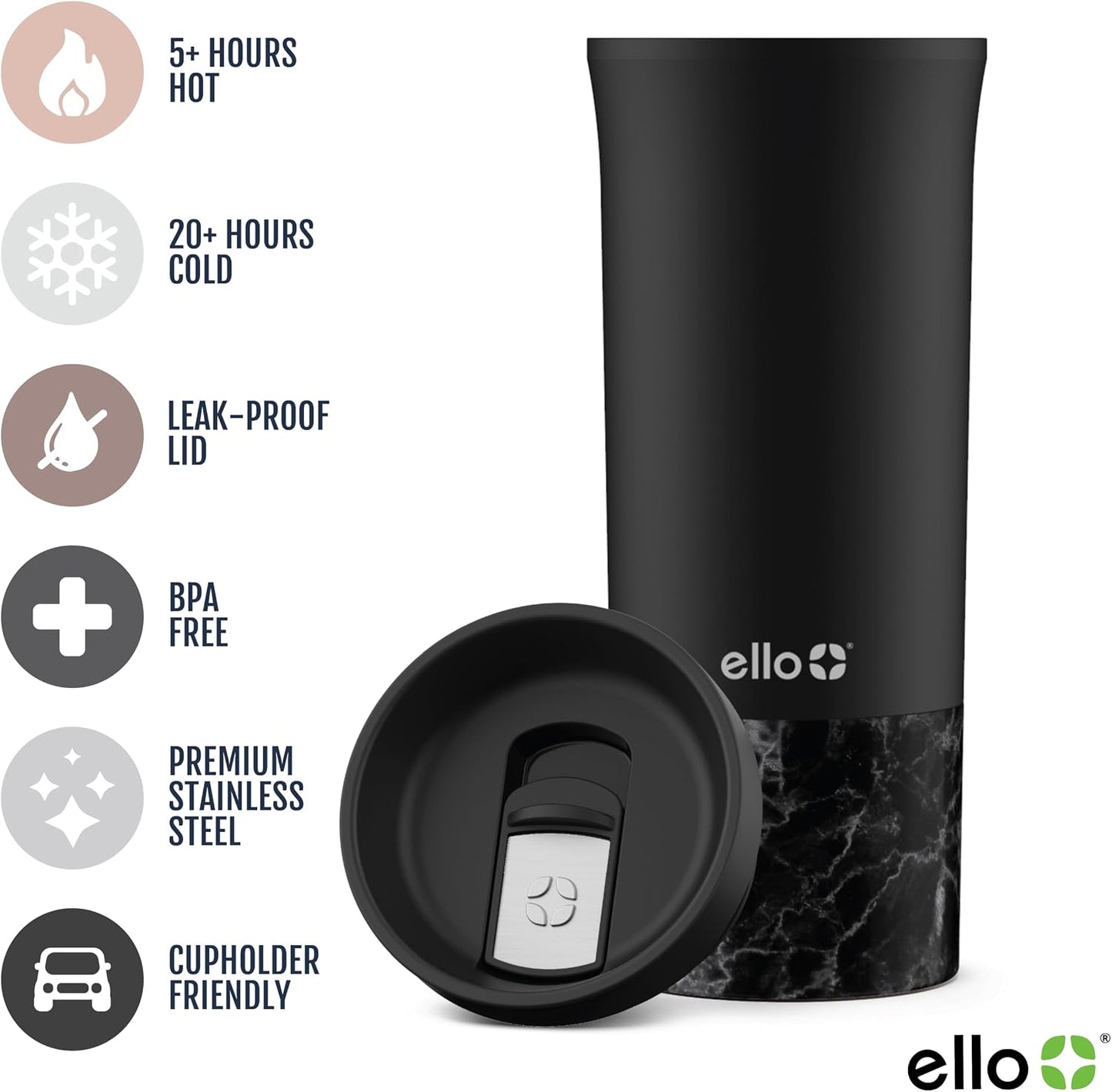 Jones 11oz Insulated Stainless Steel Leakproof Travel Mug, Black | Leakproof coffee cup keeps drinks hot for 3 hours. BPA-free, single-serve size, great for hot drinks, tea, and the office.