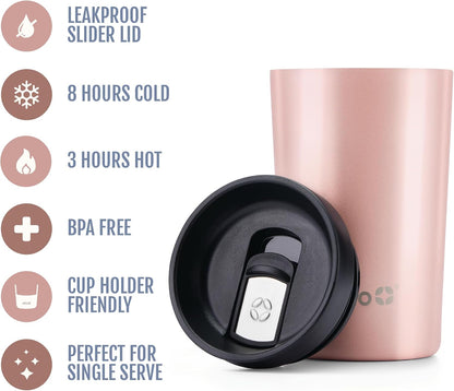 Jones 11oz Insulated Stainless Steel Leakproof Travel Mug, Black | Leakproof coffee cup keeps drinks hot for 3 hours. BPA-free, single-serve size, great for hot drinks, tea, and the office.