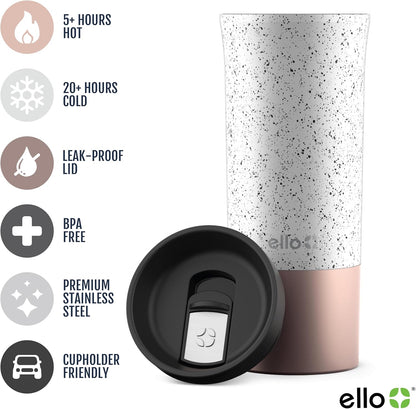 Jones 11oz Insulated Stainless Steel Leakproof Travel Mug, Black | Leakproof coffee cup keeps drinks hot for 3 hours. BPA-free, single-serve size, great for hot drinks, tea, and the office.