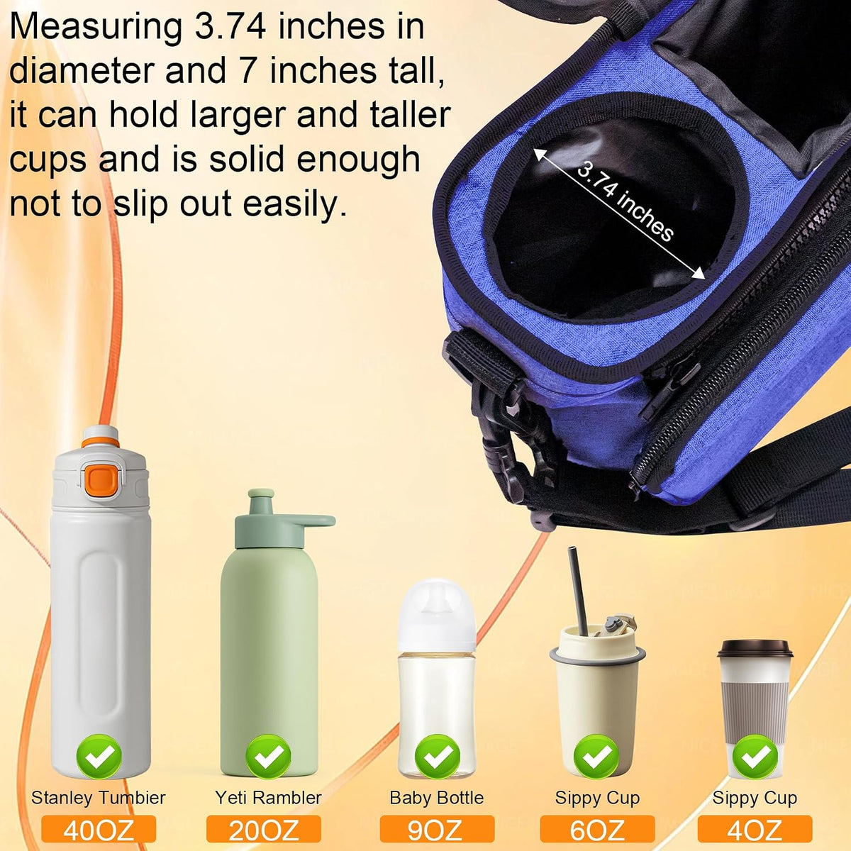 Universal Baby Stroller Organizer, 2 Heightened Insulated Cup Holders, Detachable Zippered Pocket, Adjustable Shoulder Strap, Non-Slip Secure Hooks Accessories，Large Capacity for Baby Essentials Navy
