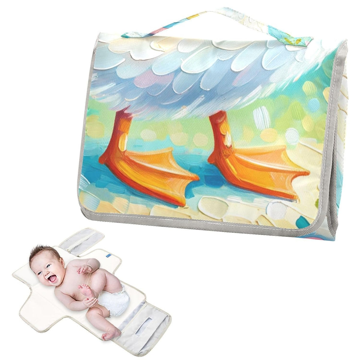 Goose Portable Diaper Changing Pad - Waterproof Travel Mat with Head Cushion, Diaper & Wipes Pockets, Foldable Baby Changing Mat for On-The-Go Parents