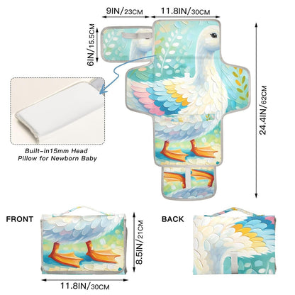Goose Portable Diaper Changing Pad - Waterproof Travel Mat with Head Cushion, Diaper & Wipes Pockets, Foldable Baby Changing Mat for On-The-Go Parents
