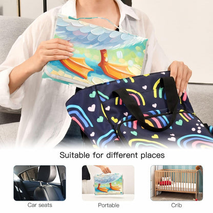 Goose Portable Diaper Changing Pad - Waterproof Travel Mat with Head Cushion, Diaper & Wipes Pockets, Foldable Baby Changing Mat for On-The-Go Parents