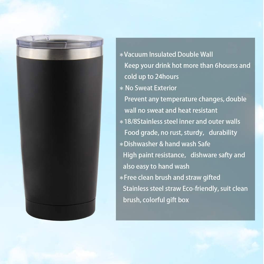 20oz Tumbler Stainless Steel with Lid Insulated Double Wall Coffee Travel Mug Durable Power Coated Thermal Cup Dishwasher Safty Sliver