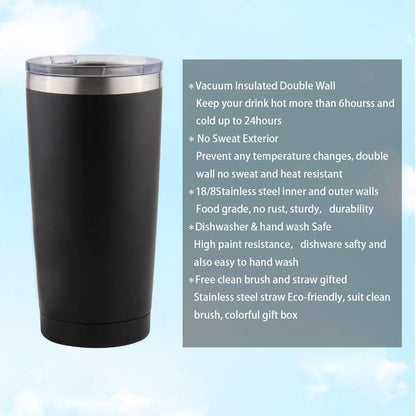 20oz Tumbler Stainless Steel with Lid Insulated Double Wall Coffee Travel Mug Durable Power Coated Thermal Cup Dishwasher Safty Sliver