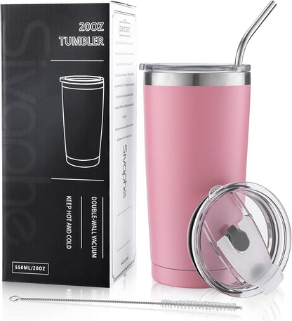 20oz Tumbler Stainless Steel with Lid Insulated Double Wall Coffee Travel Mug Durable Power Coated Thermal Cup Dishwasher Safty Sliver