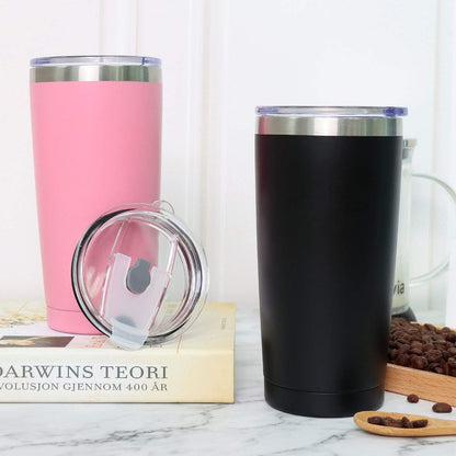20oz Tumbler Stainless Steel with Lid Insulated Double Wall Coffee Travel Mug Durable Power Coated Thermal Cup Dishwasher Safty Sliver