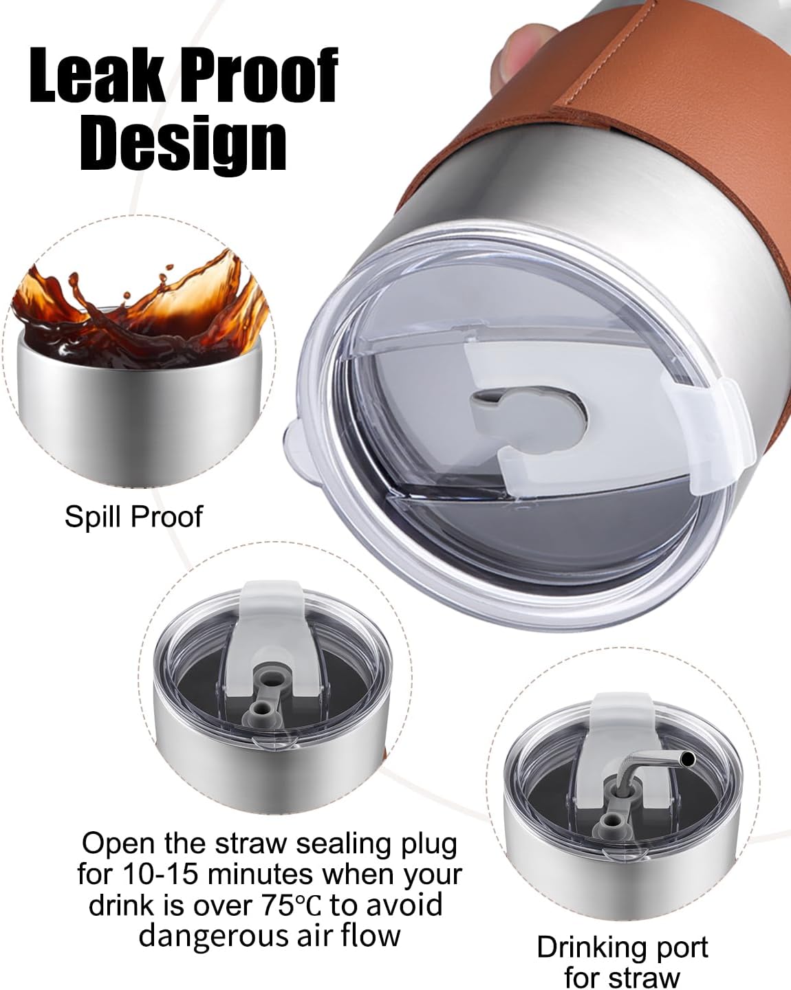 20oz Tumbler Stainless Steel with Lid Insulated Double Wall Coffee Travel Mug Durable Power Coated Thermal Cup Dishwasher Safty Sliver
