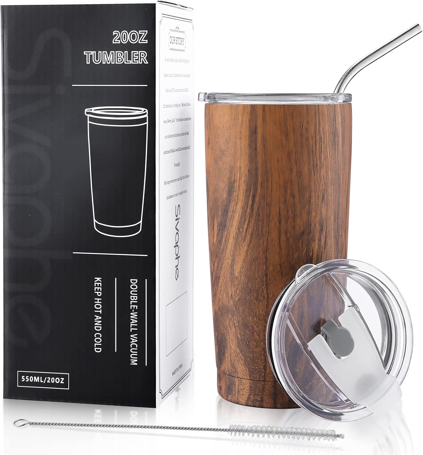 20oz Tumbler Stainless Steel with Lid Insulated Double Wall Coffee Travel Mug Durable Power Coated Thermal Cup Dishwasher Safty Sliver